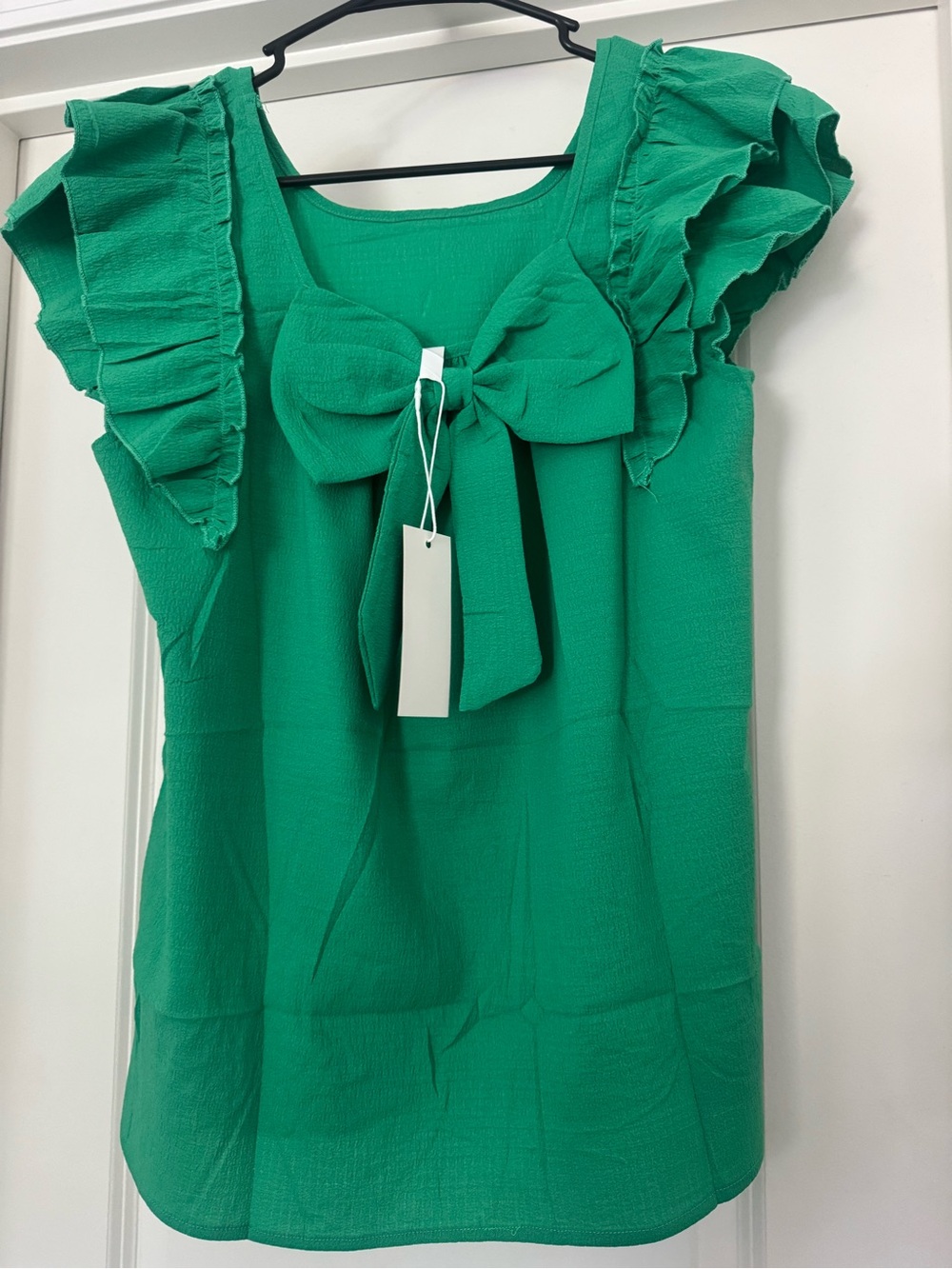Green Ruffle Sleeve Top - Picture 2 of 3